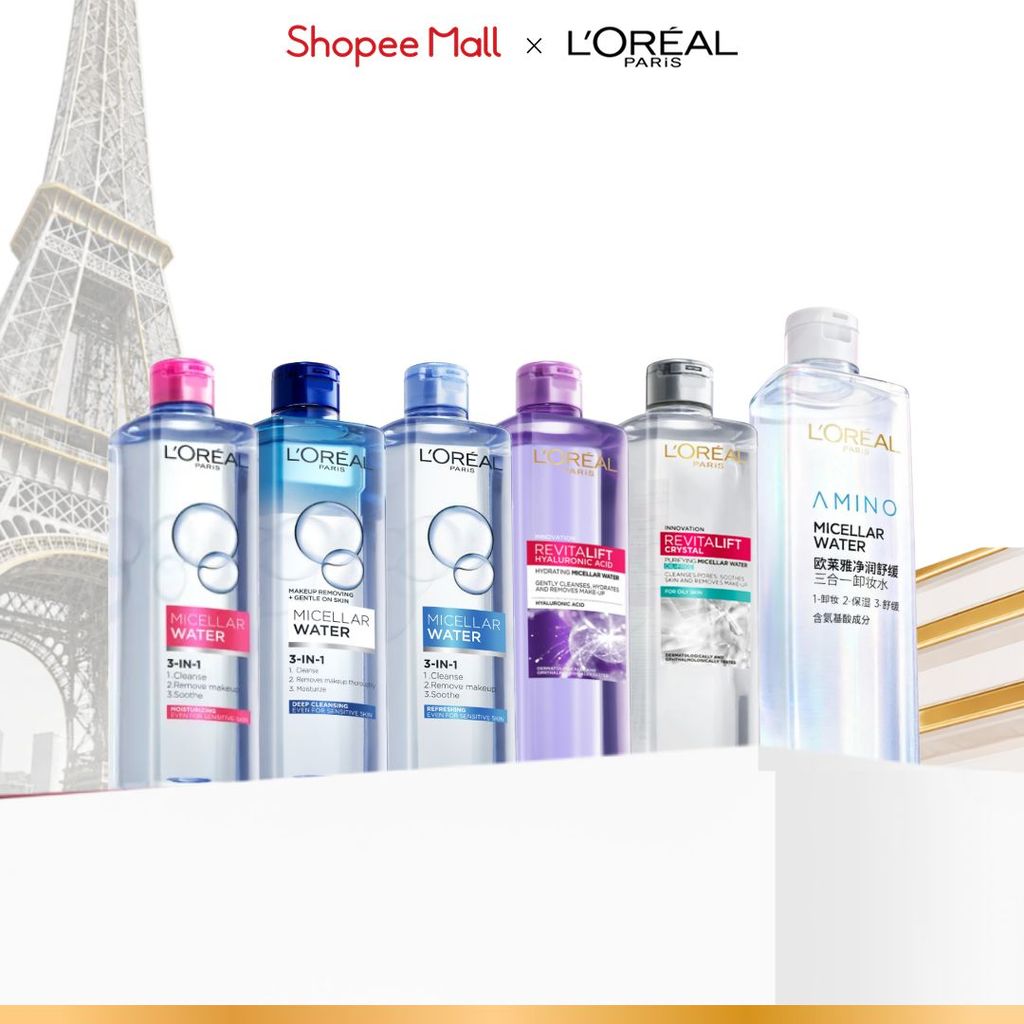 [AMINO MICELLAR MỚI] Nước tẩy trang làm sạch sâu, loại bỏ bụi bẩn & trang điểm 3-in-1 L'Oreal Paris Micellar Water 400ml