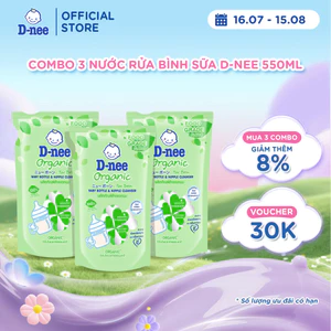 Combo 3 Nước rửa bình sữa D-nee từ nha đam hữu cơ, an toàn lành tính, khử khuẩn hiệu quả - Túi 550ml