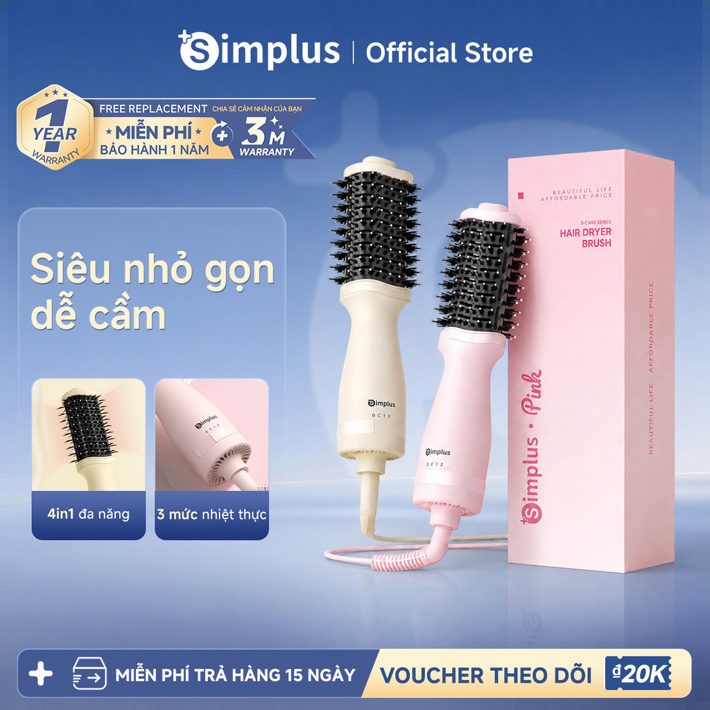Simplus Lược điện dưỡng 3trong1,5 mức nhiệt tùy chỉnh Phủ gốm tinh dầu argan Ma-rốc 30 triệu ion âm RFSH004