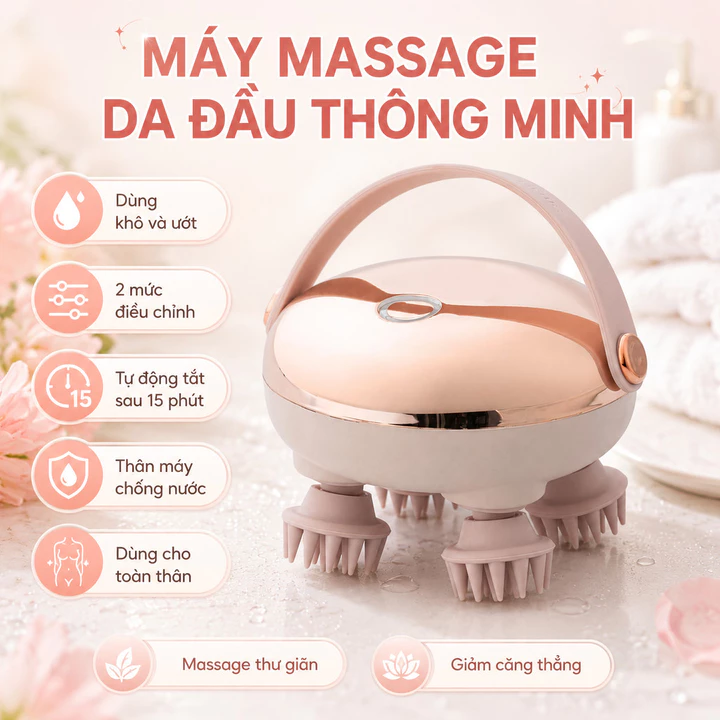 Máy massage da đầu, máy mát xa đầu, máy gội đầu massage, máy massage cầm tay hai cấp độ dùng khi tắm và thư giãn tại nhà