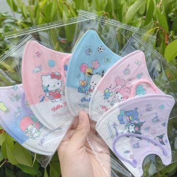 [Mặt nạ trẻ em Sanrio] 10 / 50 miếng khẩu trang 3D dành cho trẻ em với 3 lớp lọc bảo vệ hiệu quả từ 3-12 tuổi. Khẩu trang thời trang trẻ em dùng một lần có pop