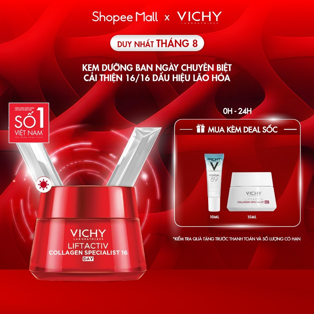 Kem dưỡng ngày Vichy Collagen 16 giúp da săn chắc, căng mịn, rạng rỡ, trẻ hóa da 50ml