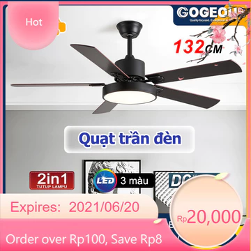 Quạt gỗ rắn Lõi Đồng 6 Tốc Độ Gió Đèn Led 3 Chế Độ Ánh Sáng,Có Đảo Chiều Hút Ẩm quạt trần phòng khách quạt trần có đèn