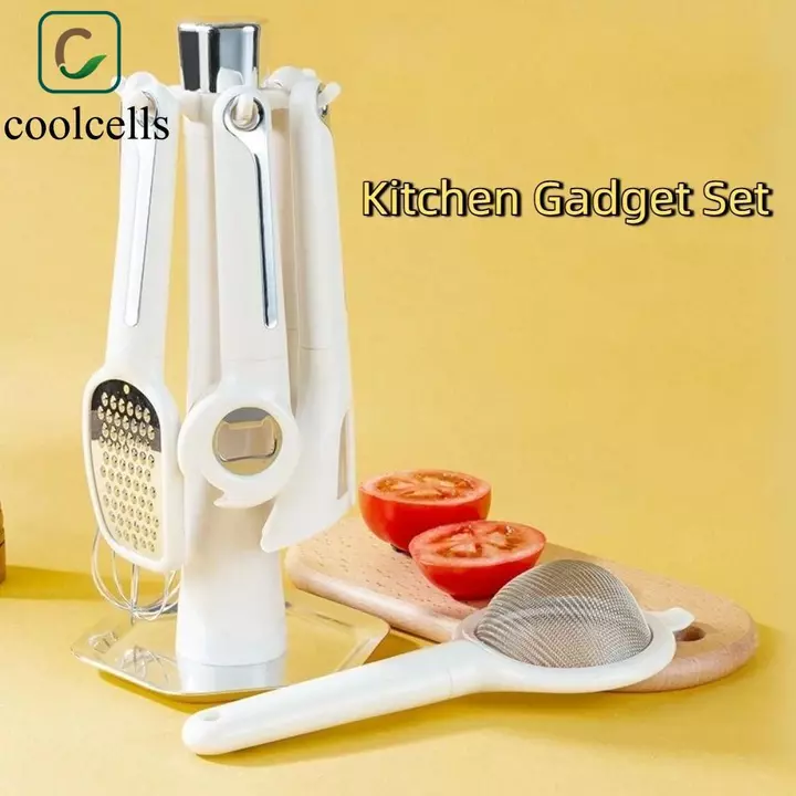 COOLCELLS 7 Cái / bộ Bộ Tiện Ích Nhà Bếp, Màn Hình Lọc Bộ Dụng Cụ Nấu Ăn Bằng Thép Không Gỉ, Bộ Lọc Có Giá Để Đồ Dụng Cụ Mở Chai Tiết Kiệm Không Gian Gia Đình Nhà Bếp