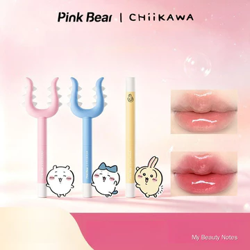PINKBEAR x CHIIKAWA Licensed Solid Plumping Lip Gloss, Brightening Shade, Long‑Lasting Lip Makeup for Daily Vibe Look Son bóng làm đầy môi PINKBEAR x CHIIKAWA được cấp phép, màu sắc tươi sáng, trang đ