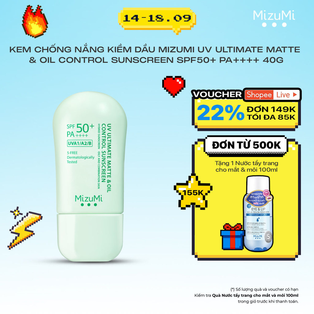 Kem chống nắng kiềm dầu MizuMi UV Ultimate Matte & Oil Control Sunscreen SPF50+ PA++++ 40g