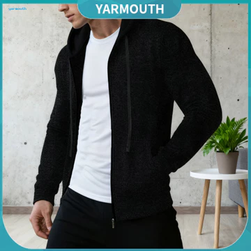 YYR _ Loose Fit Áo khoác nam Áo khoác nam có mũ trùm đầu Áo khoác thông thường có dây kéo đóng cửa Áo khoác thể thao dài tay dáng rộng phù hợp với áo khoác ngoài có túi – cho hàng ngày
