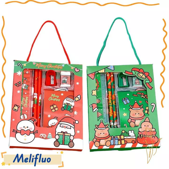 MELIFLUO 6 Cái / bộ Bộ Văn Phòng Phẩm Giáng Sinh, Tẩy Cầm Tay Bút Chì Trẻ Em, Máy Mài Văn Phòng Phẩm Kawaii Bộ Văn Phòng Phẩm Học Tập Đồ Dùng Văn Phòng Phẩm
