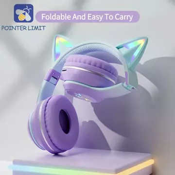 POINTER LIMIT Tai mèo Tai nghe Bluetooth, Tai nghe không dây chuyển màu tai mèo ABS, Bluetooth không dây qua tai mèo Tai nghe qua tai Tai nghe tai