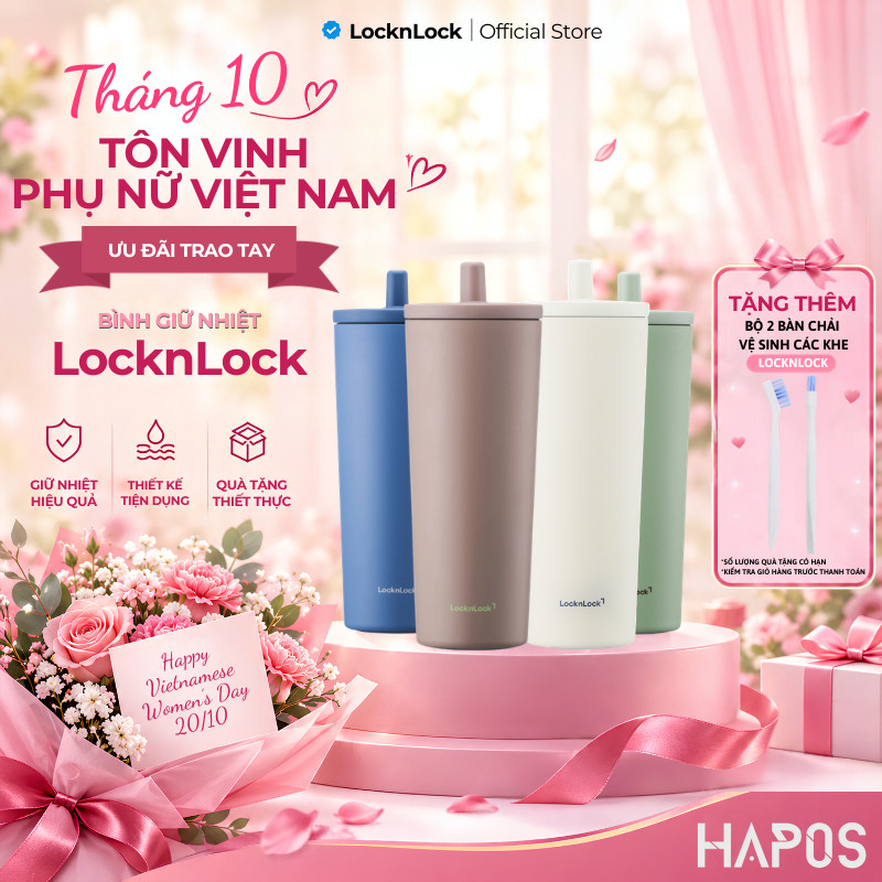 Bình giữ nhiệt phủ sứ LocknLock 740ml LHC4156, ống hút bật tự động, kèm nắp che - HAPOS LOF