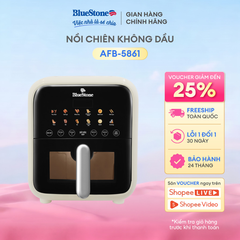 Nồi Chiên Không Dầu Điện Tử BlueStone AFB-5861 7L | Công Suất 1800W | Nấu Gà Vịt Nguyên Con | Chính Hãng BH 2 Năm