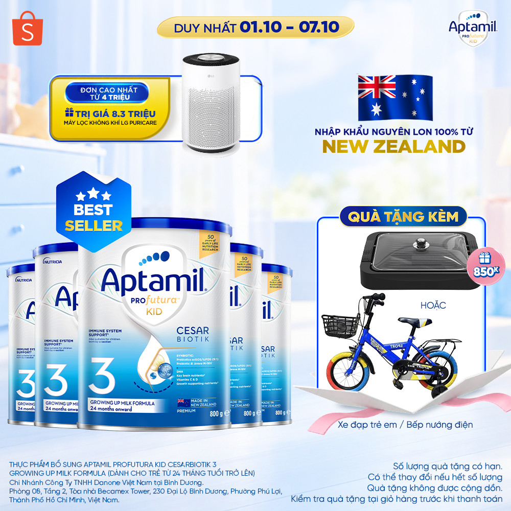 [MUA KÈM DEAL SỐC] CB5 Sữa bột Aptamil Kid Cesarbiotik New Zealand số 3 - Synbiotic đặc chế