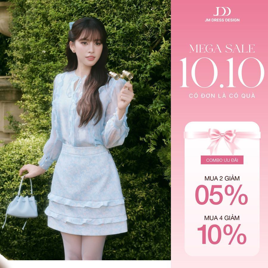 Set Áo Xuân Hè Cổ Tròn Phối Bèo Dọc 2T04.2601, Chân Váy Xuân Hè Dáng A Ngắn 2 Tầng Bèo 4S03.2601. Set Voan Tiểu Thư JM