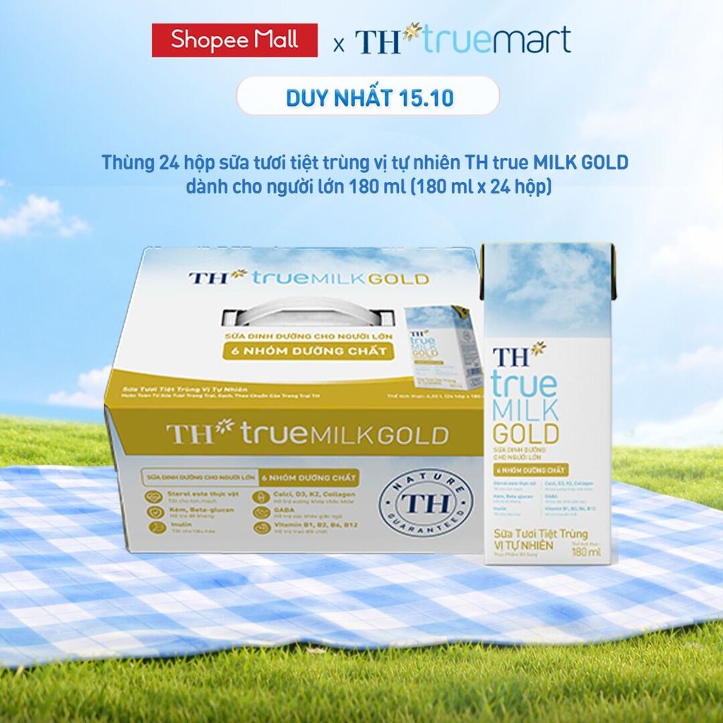 Thùng 24 hộp sữa tươi tiệt trùng vị tự nhiên TH true MILK GOLD dành cho người lớn tuổi 180ml