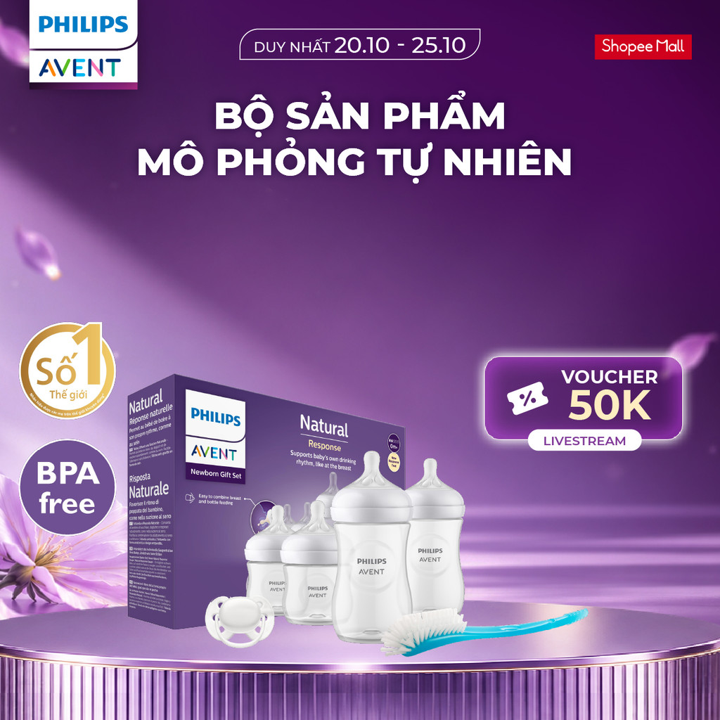 Bộ Sản Phẩm Mô Phỏng Tự Nhiên Mới Philips Avent – Trọn Bộ Khởi Đầu Cho Bé ( Bình Sữa, Núm Ti, Ti Ngậm, Cọ Rửa Bình Sữa )