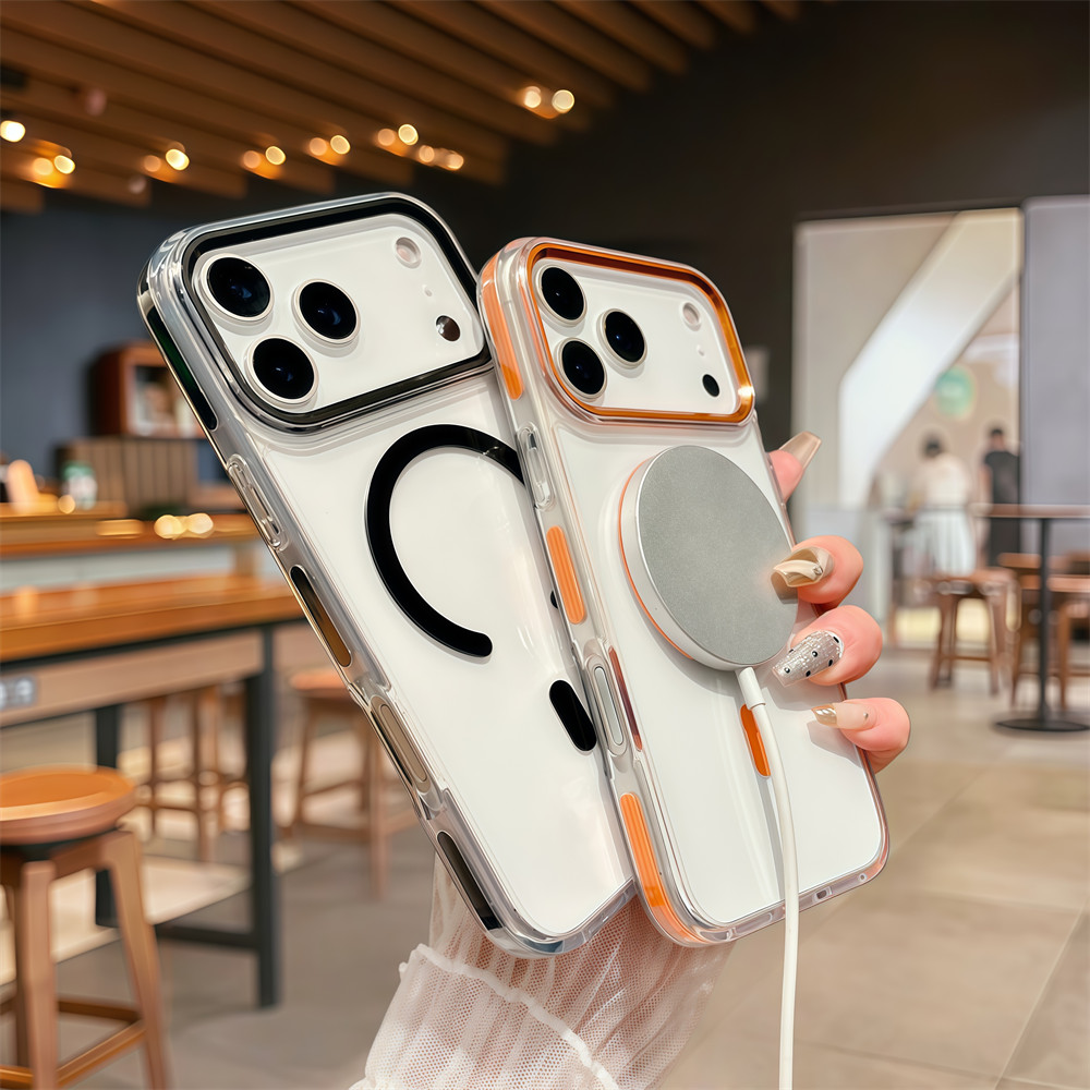 Ốp điện thoại từ tính trong suốt pha lê chất lượng cao cho iPhone 17 Pro Max 16 11 12 13 14 15 pro max Air 16E 15 16 plus Bảo vệ ống kính chống rơi Vỏ cứng bảo vệ điện thoại