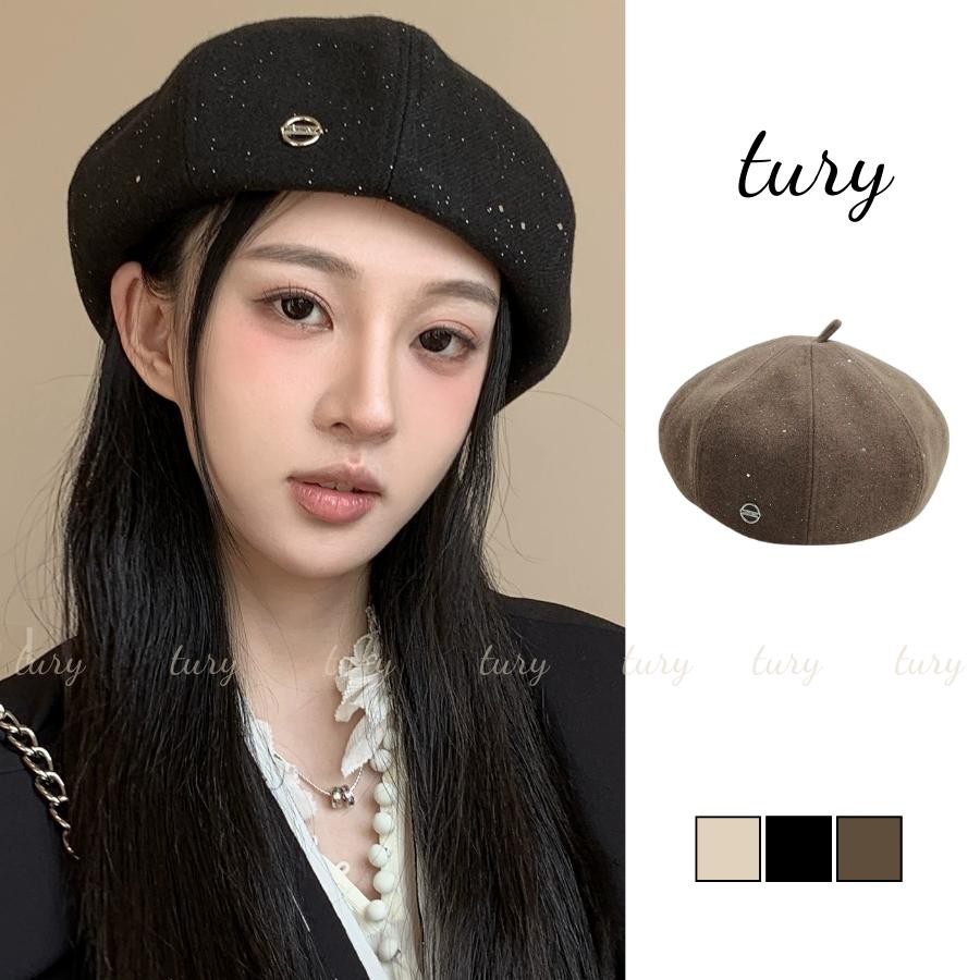 Mũ Beret Nữ - Tury - Mũ Nồi Dạ Phối Kẹp Kim Loại Dáng Tròn Basic - MN074