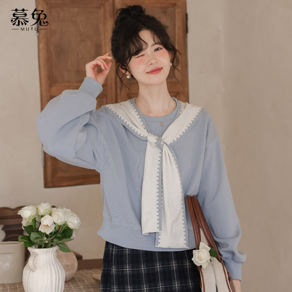 Mutu Lười Áo Nữ Mùa Xuân, Kiểu Khăn Choàng Chui Đầu, Dáng Ôm Tay Ngắn