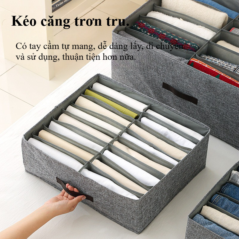 Hộp Đựng Quần Áo Vải Chia Ngăn, Form Cứng Giữ Phom, Nắp Đậy Chống Ẩm, Thiết Kế Gấp Gọn Tiện Bảo Quản