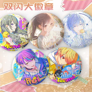 Project SEKAI: Sân khấu đầy màu sắc! Kỳ tích. Huy hiệu phong cách trò chơi âm nhạc Hatsune Miku (75mm) | Nút ghim tròn phát sáng | Trâm cài Anime lấy cảm hứng từ sân khấu đầy màu sắc