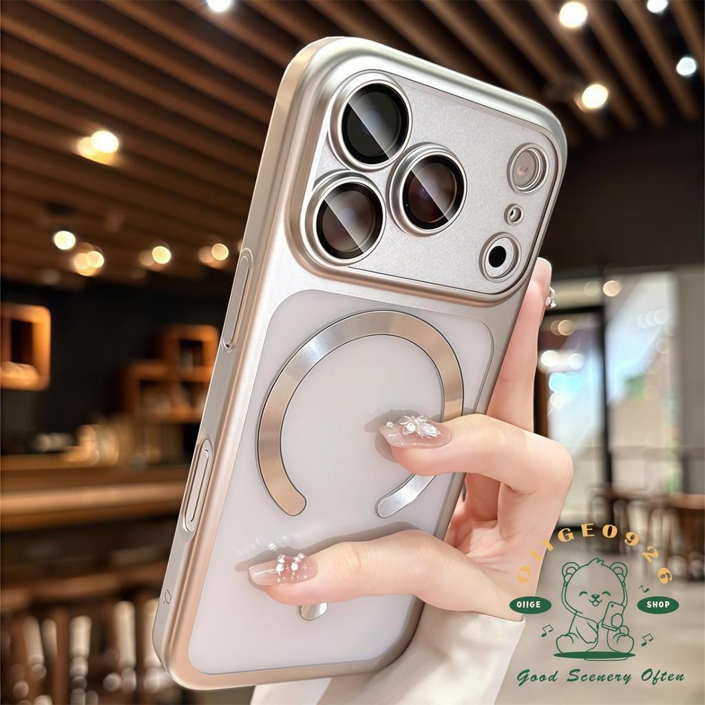 【 Ốp lưng iPhone17 】 Ốp điện thoại hấp dẫn từ tính mạ mờ siêu mỏng màu cam iphone 17 Pro Max 16 15 cho vỏ iPhone PC Vỏ cứng chống sốc