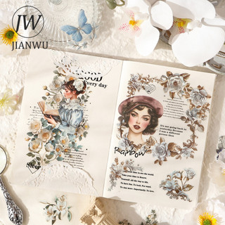 JIANWURattan Bóng Cắt Cạnh Series Vintage Hoa Phong Cảnh Chất Liệu Cắt Kéo Sổ Lưu Niệm PET Miếng Dán Sáng Tạo Tạp Chí Văn Phòng Phẩm