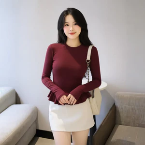 Áo Thun Nữ Dáng Ôm Tay Dài Phối Viền Bèo Xinh Xắn A51499