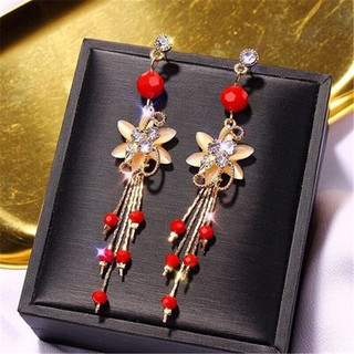 Bông tai bạc 925 thiết kế mandala, retro baroque với ngọc trai và giọt nước đen kim cương cao cấp