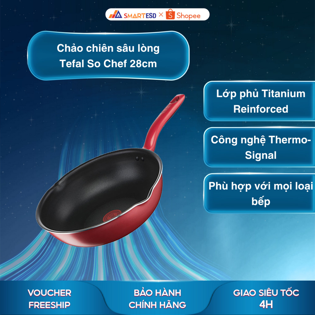 Chảo chiên sâu lòng Tefal So Chef 28cm (G1358695) - Bảo hành chính hãng 24 tháng [Hỏa tốc HCM]