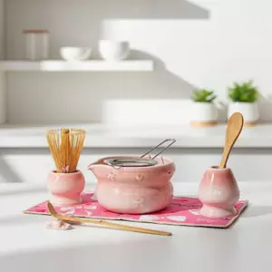 Pufangbliss 5 Chiếc Màu Hồng Phong Cách Nhật Bản Bộ Làm Matcha Gốm Sứ Bát Trà Dễ Thương Có Vòi Trà Pha Trà Matcha Bộ Trà VN