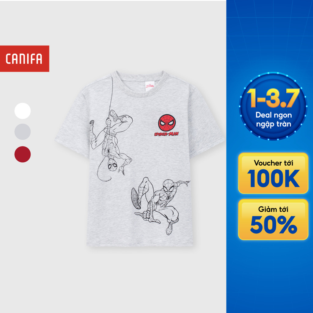 Áo phông bé trai CANIFA áo thun 100% cotton USA mềm thấm hút tốt đạt chứng chỉ OEKO-TEX in hình Spiderman 2TS26S002