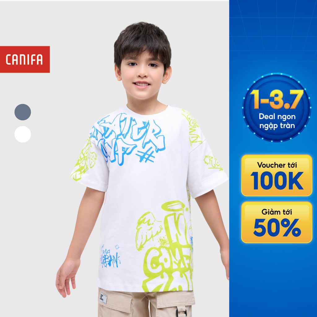 Áo phông bé trai có hình in CANIFA cộc tay cổ tròn in họa tiết 2TS25C004