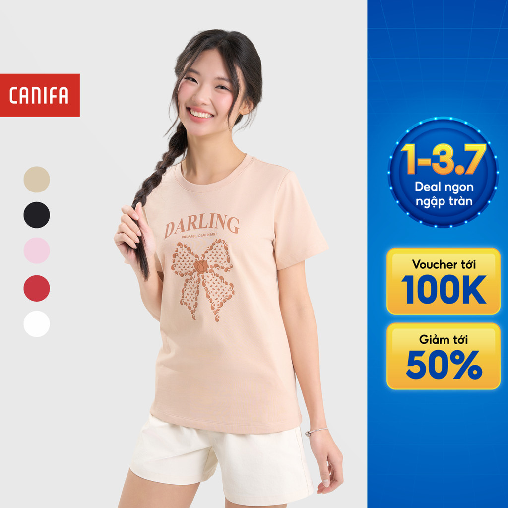 Áo phông nữ CANIFA dáng basic cộc tay in họa tiết 6TS25S010