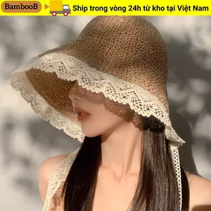 Mũ Rơm BAMBOOB, UPF 50 + Mũ Viền Ren Có Thể Gập Lại, Chống Nắng Chất Lượng Cao UV Bảo Vệ Vành Lớn Mũ Chống Nắng Nữ Bé Gái