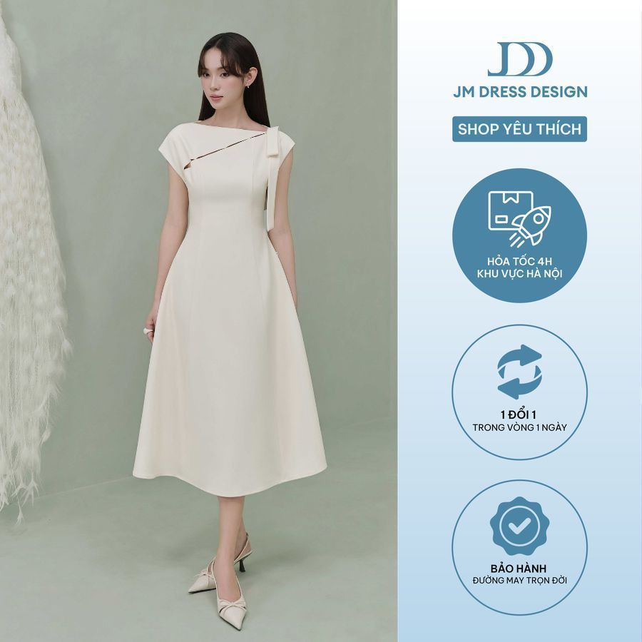 Đầm Dáng Đổ Buộc Nơ Vai 1S55.2507K – Đầm Dự Tiệc Cắt Out Ngực Thanh Lịch Romantic Minimalism Thiết Kế Bởi JM Dress