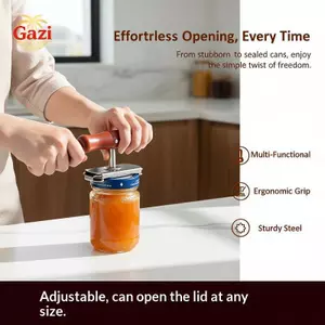 Dụng cụ mở nắp lọ có thể điều chỉnh dễ dàng Đế thép không gỉ Tay cầm bằng gỗ Dụng cụ nhà bếp để nấu ăn hàng ngày [VN]
