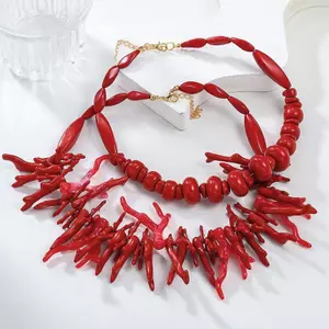 2 Chiếc Vintage Phóng Đại San Hô Đỏ Nelace Dành Cho Nữ Thời Trang Bé Gái Phong Cách Boho Tuyên Bố Retro Nelaces Mỹ Trang Sức Quà Tặng VN