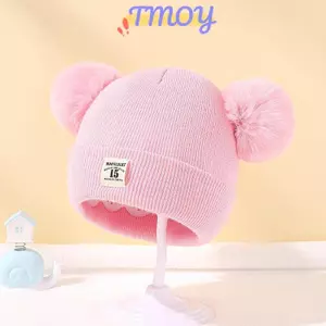 TMOY Mũ Mùa Đông Dễ Thương Màu Trơn Len Dệt Kim Bonnet Bebe Bé Sơ Sinh Mũ Pompom Cho Trẻ Em Bé Trai Bé Gái Trẻ Em Mũ Ấm Áp TMOY