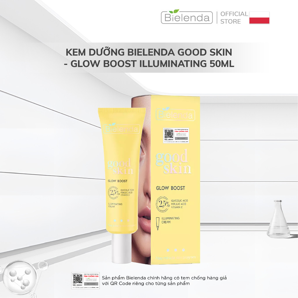 Kem dưỡng Bielenda Good Skin - Glow Boost Illuminating dưỡng trắng, làm mờ thâm nám, tàn nhang 50ml