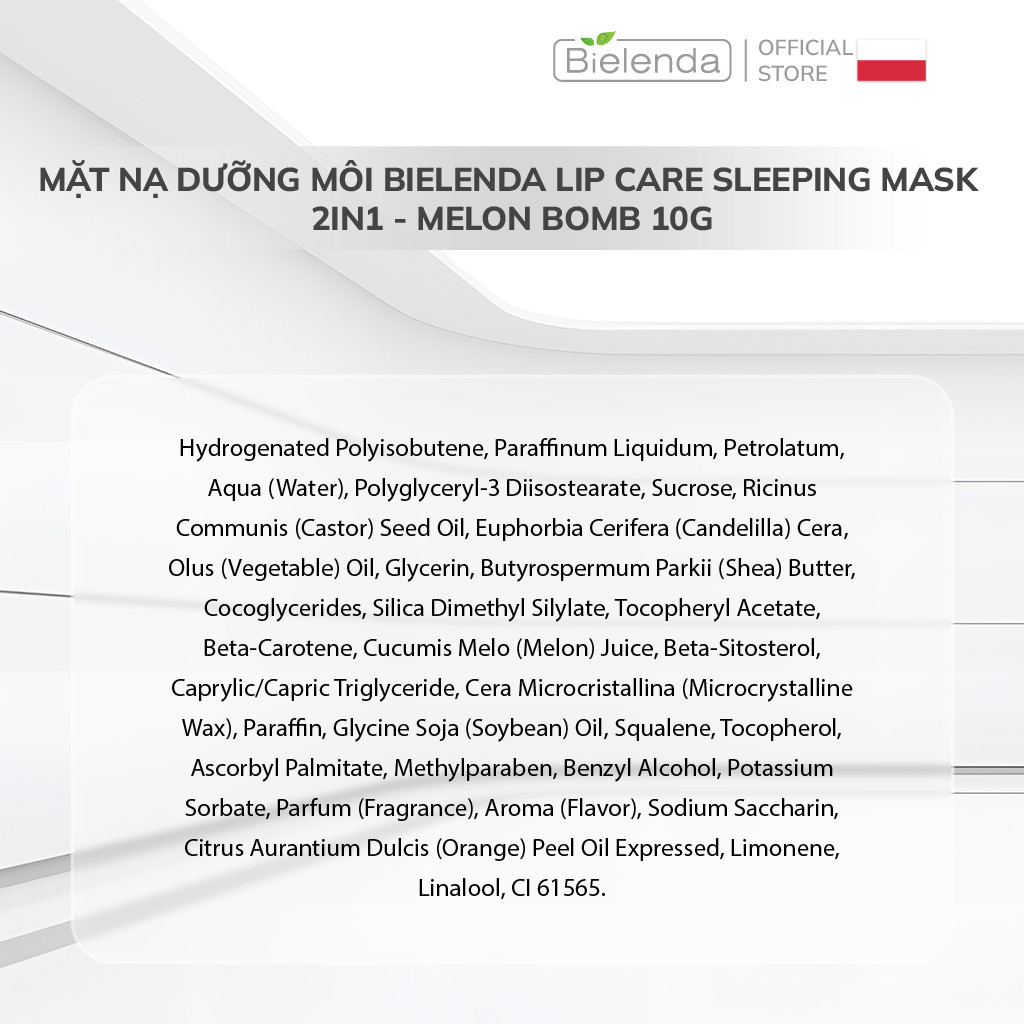 Mặt nạ dưỡng môi Bielenda Lip Care Sleeping Mask  2in1 - Melon Bomb dưỡng môi căng mọng, giảm rãnh nhăn môi 10g
