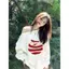 Áo nỉ dài tay vai chéo màu trắng Hua Cotton In hình Apple Hot Girl Niche Design Loose S
