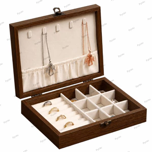 Hộp đựng đồ trang sức PYCOU, Nắp thủy tinh nội thất nhung bằng gỗ Vải nhung, Nắp bản lề thanh lịch Bộ chia có thể tháo rời Vòng cổ chống bụi Hộp treo bông tai