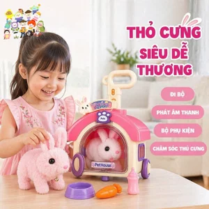 Đồ Chơi Nhập Vai Thú Cưng Thỏ Bông Dễ Thương Có Âm Thanh Tay Kéo Dễ Đi Bộ Kèm Phụ Kiện Chăm Sóc Cho