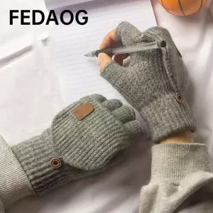 FEDAOG 1 Đôi Găng Tay Không Ngón, Găng Tay Len Làm Dày Mùa Đông Ấm Áp, Găng Tay Lật Dệt Kim Linh Hoạt Màn Hình Cảm Ứng Ngón Tay Lộn Không Ngón Tay Găng Tay Dành Cho Nam Nữ