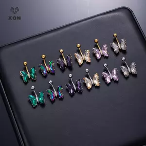 Nhẫn rốn bướm bằng thép không gỉ Nhẫn xỏ lỗ rốn dành cho nữ Cô gái Nhẫn xỏ khuyên bụng gợi cảm Trang sức cơ thể [Mina]