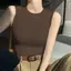 Mùa hè 2026 Màu trơn cổ tròn che ngực Áo yếm lười biếng Giảm tuổi đơn giản Slim-fit có thể mặc bên trong bên ngoài không tay đáy Top nữ