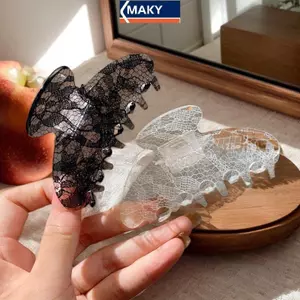 MAKY 1 Kẹp Tóc Phong Cách Mới Phong Cách Ins Thanh Lịch Với Họa Tiết Ren Acetate Cho Ba Đầu; Kẹp Móng Vuốt Phong Cách Hàn Quốc VN