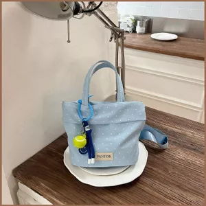 SQ11 2026 Túi đeo vai vải canvas dung tích lớn mới dành cho nữ chấm bi phiên bản Hàn Quốc Túi đeo chéo sinh viên