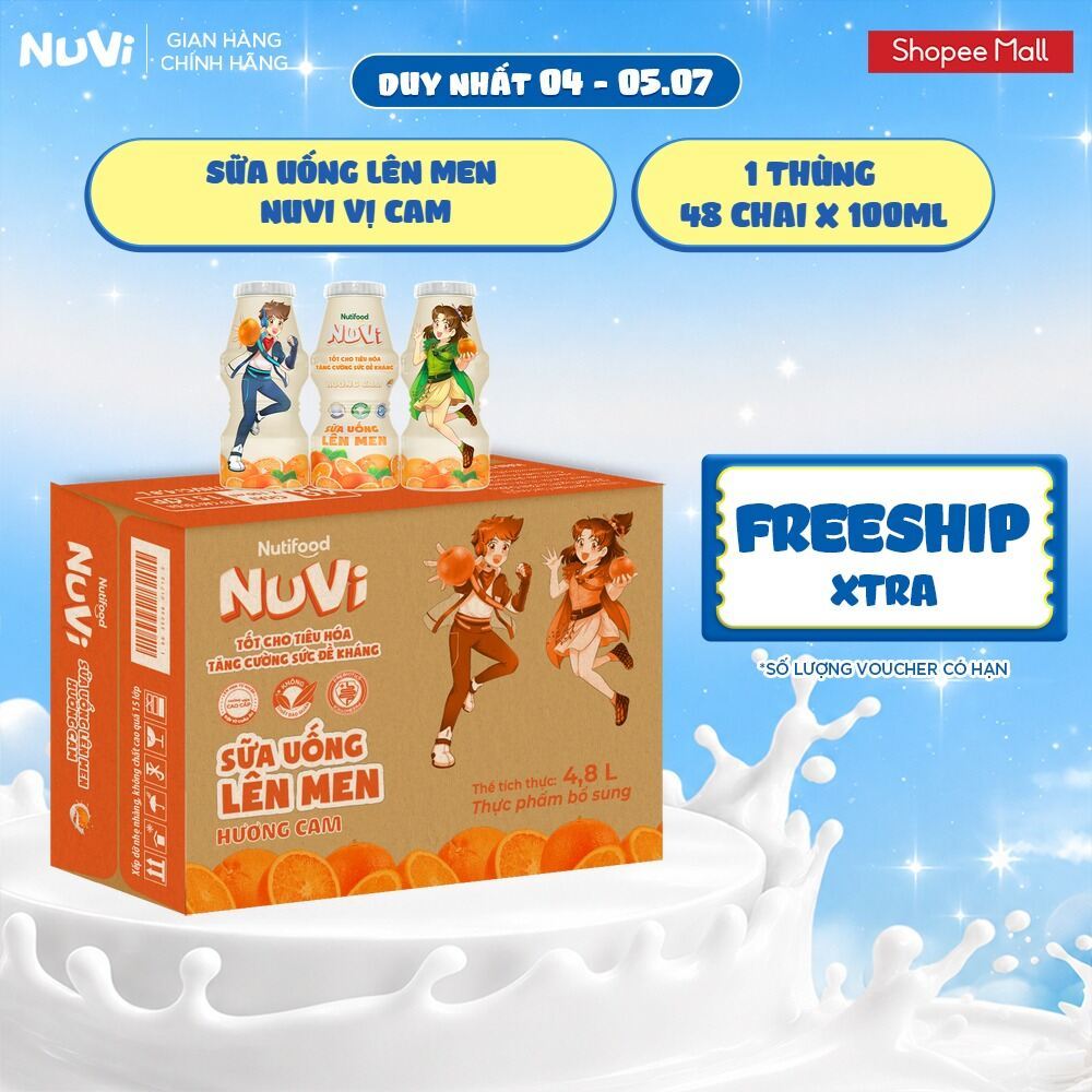 Thùng 48 Chai Sữa Uống Lên Men NuVi Vị Cam 100ml