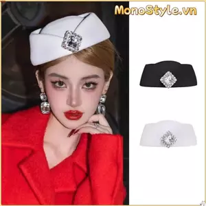 Mũ trùm đầu MONOSTYLE, Mũ đội đầu ngôi sao biển Mũ tiếp viên, Mũ nồi nỉ thêu pha lê cổ điển thời trang Anh dành cho nữ